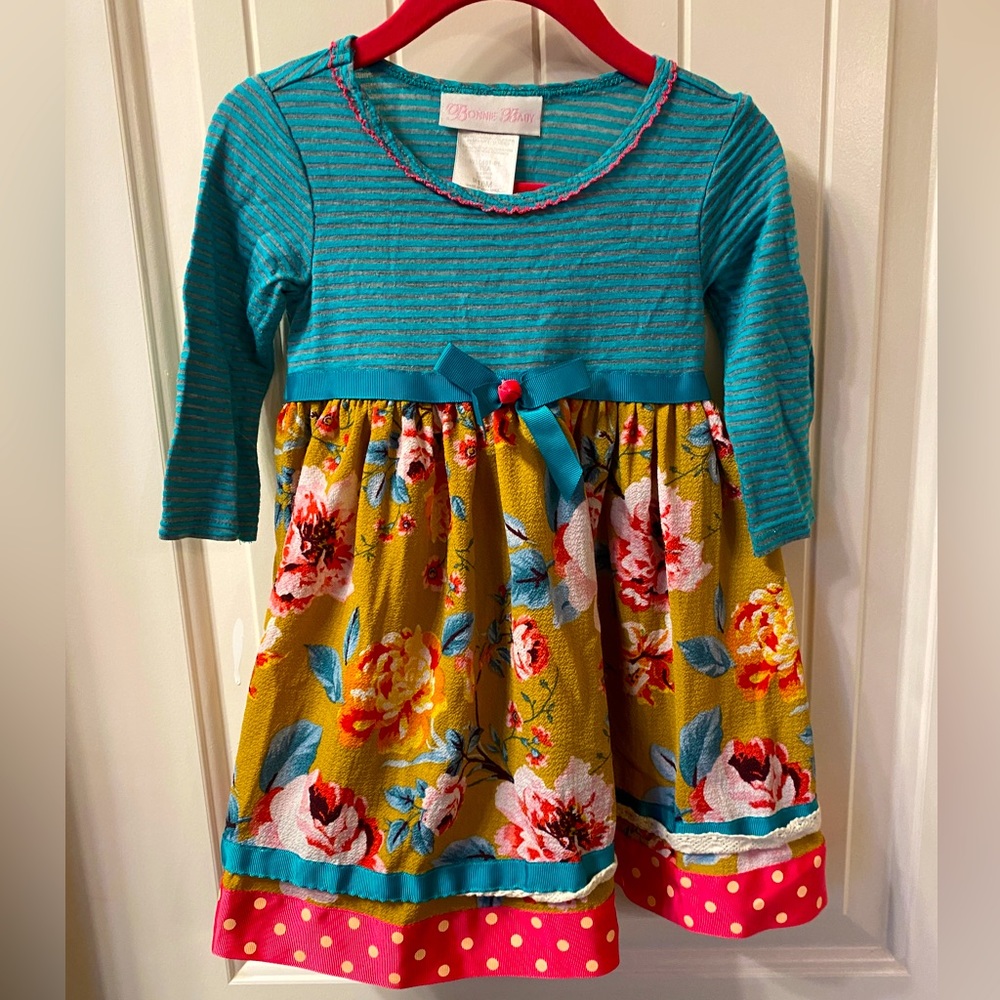 18 month baby dress, Bonnie Baby, blue and yellow dress with flowers, summer